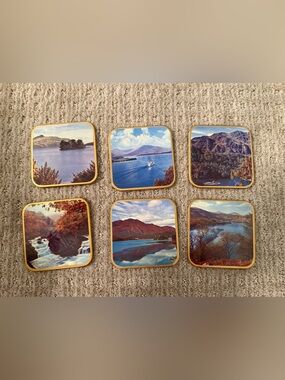 Vintage 1960s Win-El-Ware Scotland Scenic Coasters Boxed Set of 6 Loch Lomond